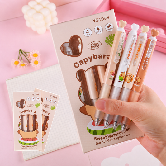 Capybara Sweet Watermelon Gel Pen Set Of 4 | Quick Dry 0.5mm Smooth Writing