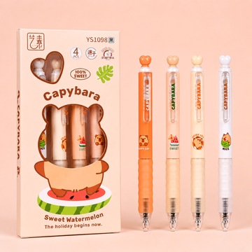 Capybara Sweet Watermelon Gel Pen Set Of 4 | Quick Dry 0.5mm Smooth Writing