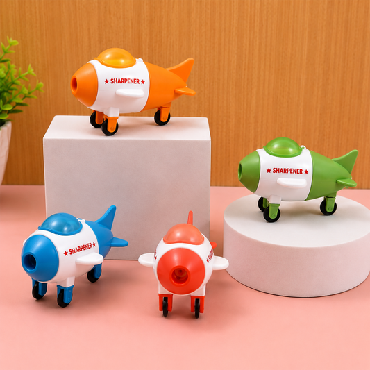 Cartoon Airplane 2-in-1 Pencil Sharpener and Eraser | Fun Rolling Toy Stationery