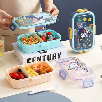 Cartoon Theme Kids Lunch Box with Spoon 530ml | Cute Bento Box & Birthday Return Gift