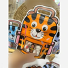 Close-up of the frosted transparent pocket window and tiger design on a school bag style pouch.