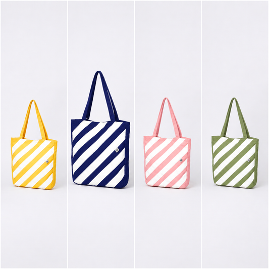 Striped Cotton Canvas Tote Bag Handbag | Tote Bag