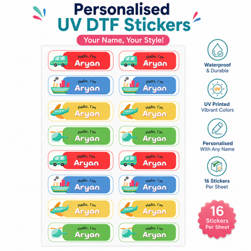 Personalized Kids Name Stickers | Waterproof UV DTF Labels | 16 Stickers