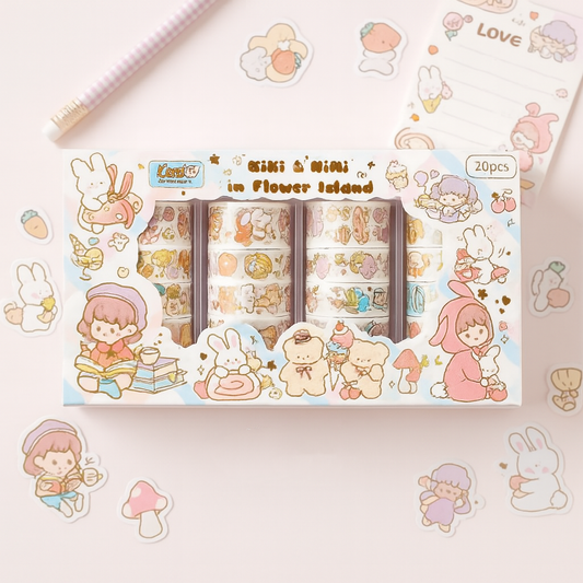 Kawaii Cartoon Washi Tape Set - 20 Rolls
