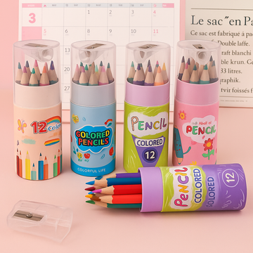 12-Color Pencil Mini Barrel with Sharpener