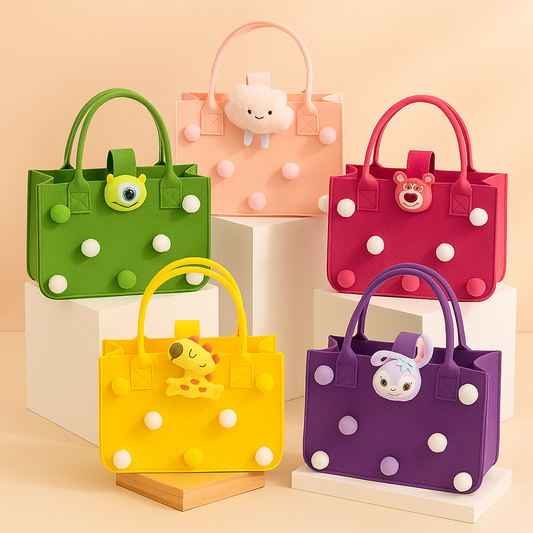 Trendy Plush Pom-Pom Felt Tote Bag | Handbag