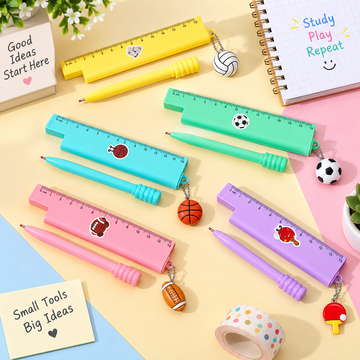 2-in-1 Sports Theme Ruler Pen Set with Ball Pendant | 13 cm