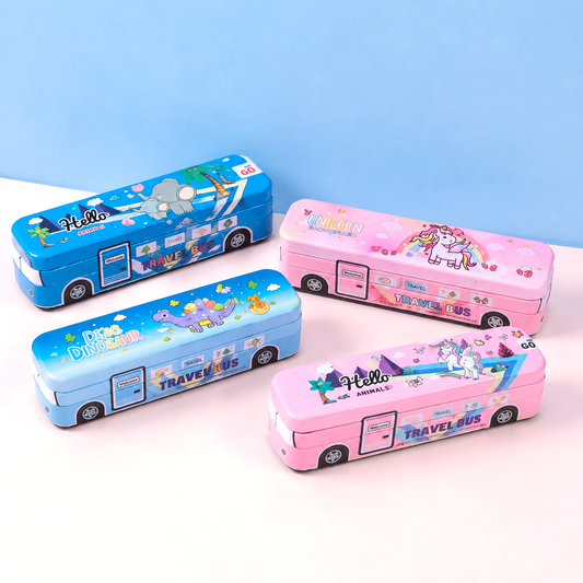 Cartoon Travel Bus Metal Compass Box