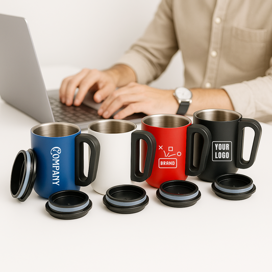 Elegant Steel Coffee Mug with Handle & Lid | Ideal Corporate Gift