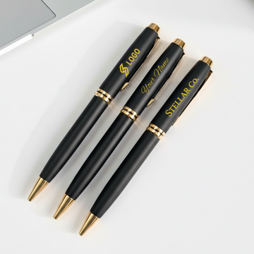 Customised Black & Gold Ball Pen | Engraved Name & Logo Corporate Gift