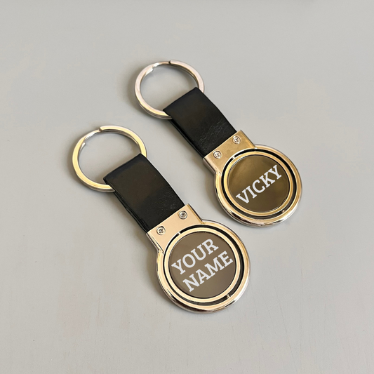 Metal Silver Rotating Keychain with Strap