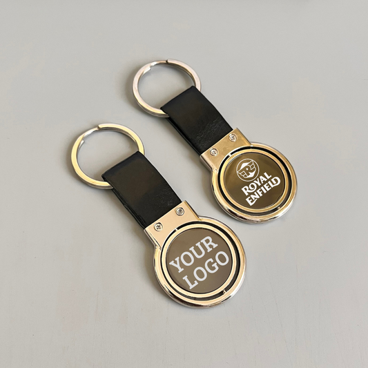 Metal Silver Rotating Keychain with Strap