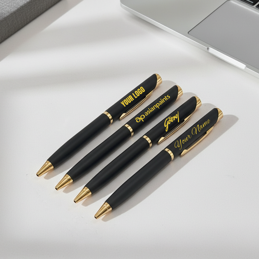 Glossy Black & Gold Personalised Pen | Engraved Name - Logo Corporate Gift