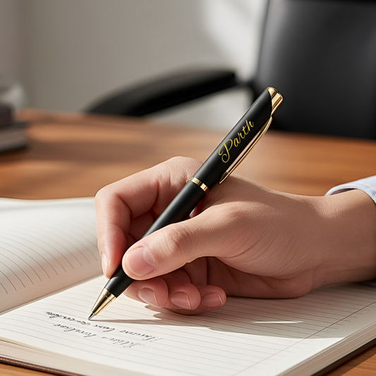 Glossy Black & Gold Personalised Pen | Engraved Name - Logo Corporate Gift