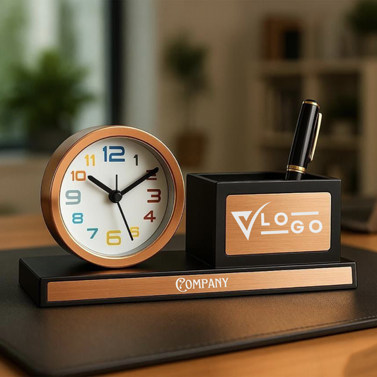 Personlized Executive Rose Gold Desk Clock Stand for Corporate Gifting