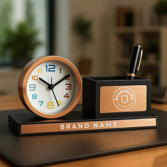Personlized Executive Rose Gold Desk Clock Stand for Corporate Gifting