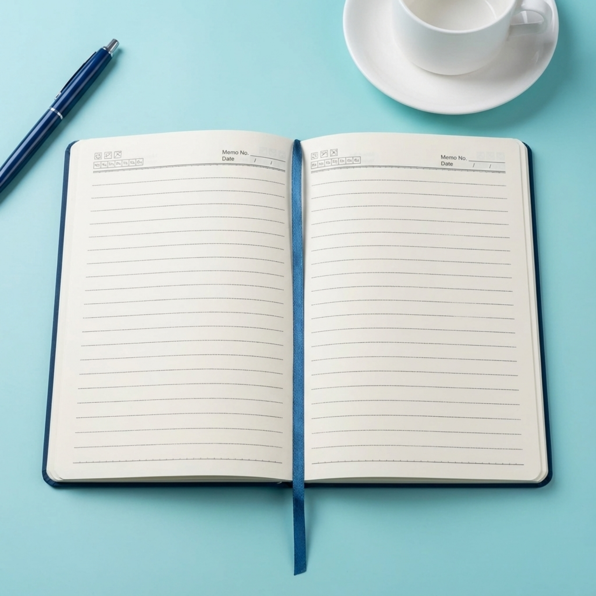 Professional corporate notebook in blue A5 size with vertical security band.