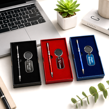 Personalized 2-in-1 Pen and Keychain Gift Set - Corporate Gift