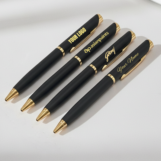 Glossy Black & Gold Personalised Pen | Engraved Name - Logo Corporate Gift