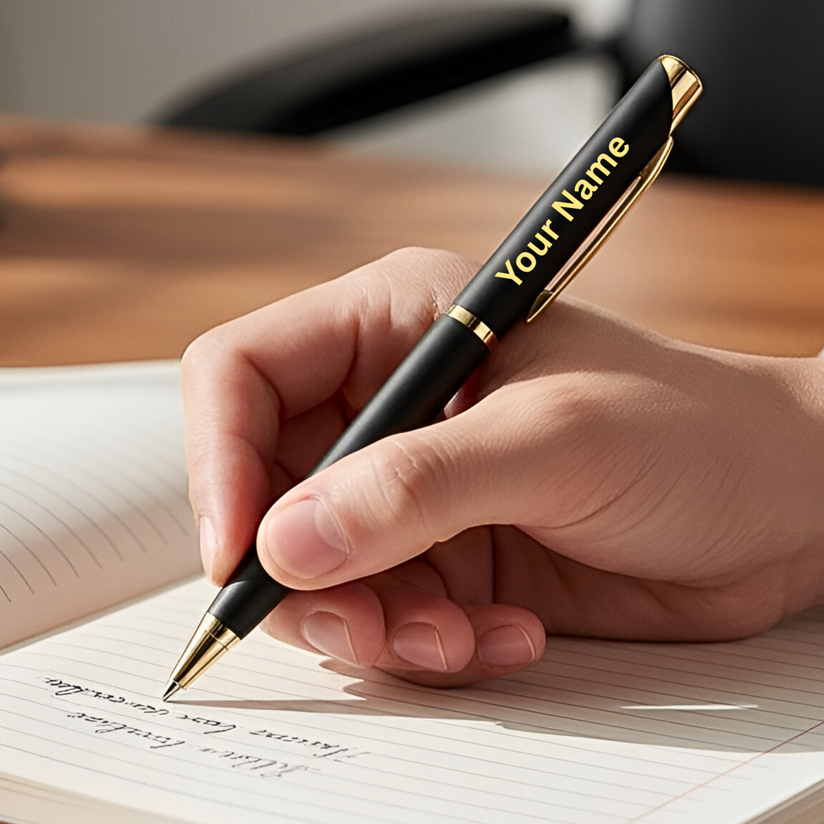Pen Sticker Name Frame Glossy Black & Gold Personalised Pen | Engraved Name - Logo Corporate ...