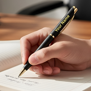 Glossy Black & Gold Personalised Pen | Engraved Name - Logo Corporate Gift