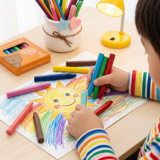 Hexagonal Wax Crayon Set – Vibrant 6-Color Student Art Supplies