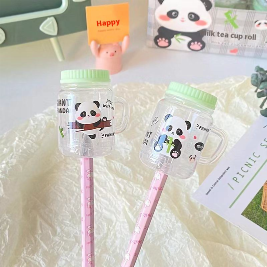 Creative Mini Milk Tea Bottle Pencil Sharpener with Panda Designs