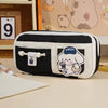 Multi-Layer Canvas Pencil Pouch with Cartoon Patch and Zipper Compartments | Cute Aesthetic Pencil Pouch