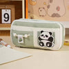 Multi-Layer Canvas Pencil Pouch with Cartoon Patch and Zipper Compartments | Cute Aesthetic Pencil Pouch