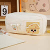 Multi-Layer Canvas Pencil Pouch with Cartoon Patch and Zipper Compartments | Cute Aesthetic Pencil Pouch