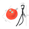 A bright red cartoon fisherman hat coin pouch displaying its exact dimensions of 10cm width, 14cm height, and 23cm lanyard length.
