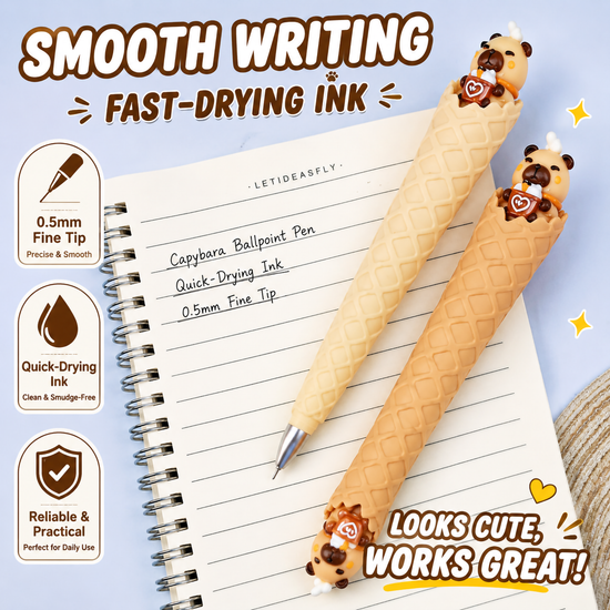 Cute novelty capybara ice cream cone  pens arranged neatly inside a premium Lingwang CapyCalm