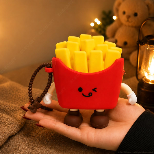 Cute Cartoon French Fries Storage Pouch – Kawaii Silicone Zipper Coin Purse & Earbud Holder