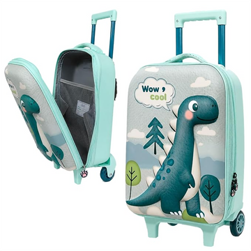 Cute Dinosaur Kids Travel Suitcase – 3D Cartoon Rolling Trolley Bag