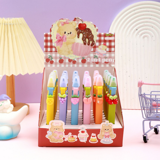 Cute Fruit Charm 2-in-1 Gel Pen and Highlighter