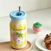 Cute Fruit Lid Insulated Water Bottle 400ml with Straw & Beaded Strap for Kids