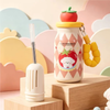 Cute Fruit Lid Insulated Water Bottle 400ml with Straw & Beaded Strap for Kids