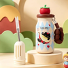 Cute Fruit Lid Insulated Water Bottle 400ml with Straw & Beaded Strap for Kids