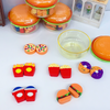 Cute Hamburger Container with Mini Food & Cactus Erasers