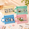 Cute Panda Net Pencil Pouch with Handle - 2 Compartment Kids Stationery Bag