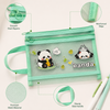 Cute Panda Net Pencil Pouch with Handle - 2 Compartment Kids Stationery Bag