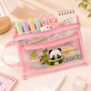 Cute Panda Net Pencil Pouch with Handle - 2 Compartment Kids Stationery Bag