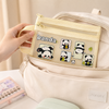 Cute Panda Net Pencil Pouch with Handle - 2 Compartment Kids Stationery Bag