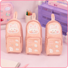 Three identical aesthetic Korean style pink rabbit school pencil storage bags lined up on display.