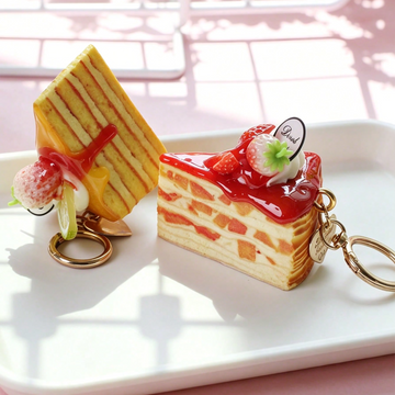 Cute Strawberry Cake Keychain | Kawaii Layered Pastry Bag Charm & Key Ring