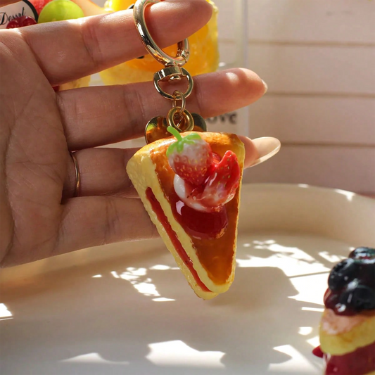 Cute Strawberry Cake Keychain | Kawaii Layered Pastry Bag Charm & Key Ring