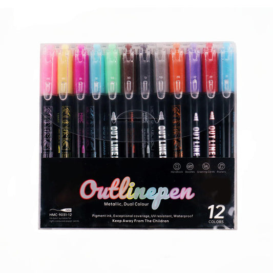 Double-Headed Metallic Outline Pen Marker Set of 12
