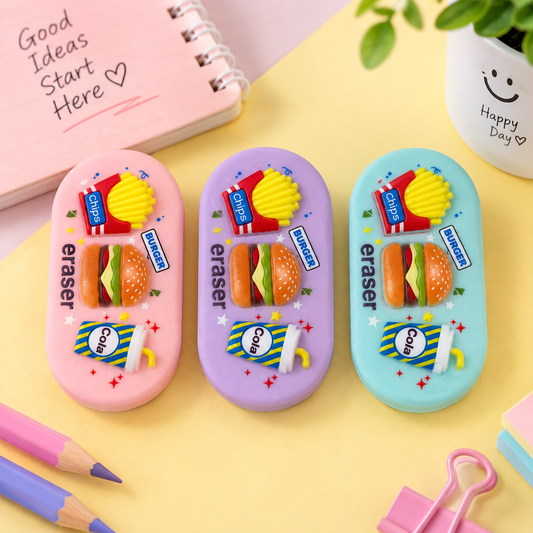 Fast Food Theme Kawaii Eraser | 7cm Novelty Burger, Fries & Cola Eraser