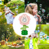 Kids playing outdoors with a yellow sunflower-themed bubble blower machine.
