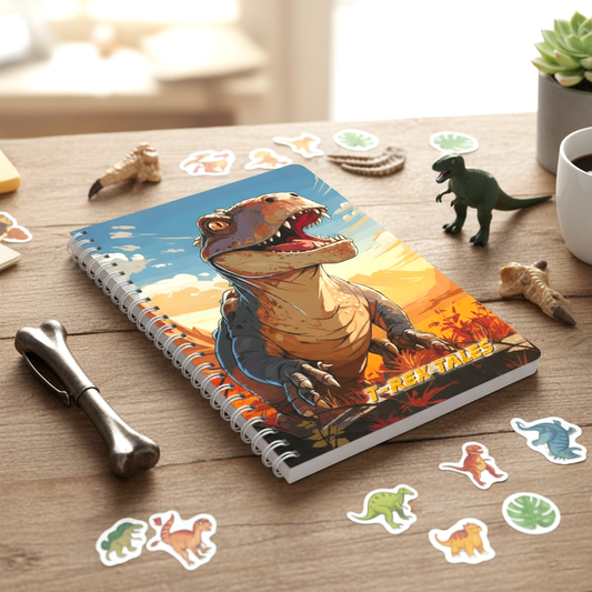 T-Rex Tales dinosaur-themed spiral notebook with T-Rex cover